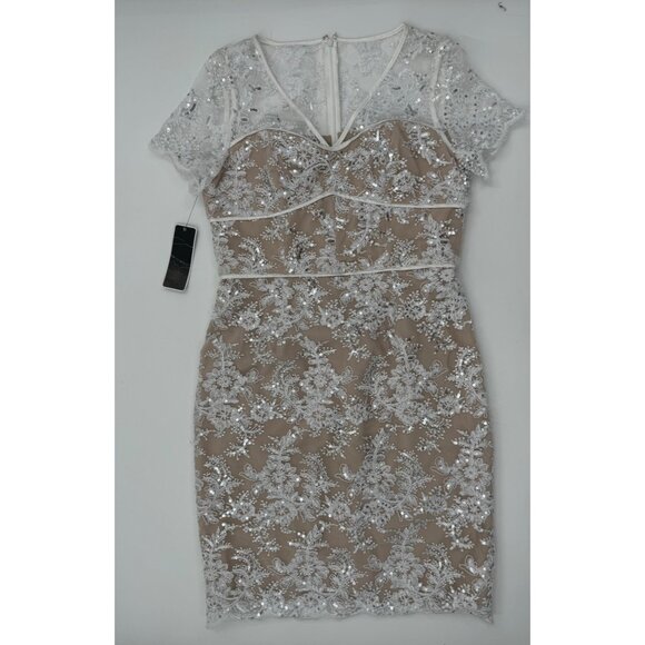 NWT Shani V neck Embroidery Short Sleeve Lace Sequin Cocktail Dress Size 8 - Picture 14 of 15